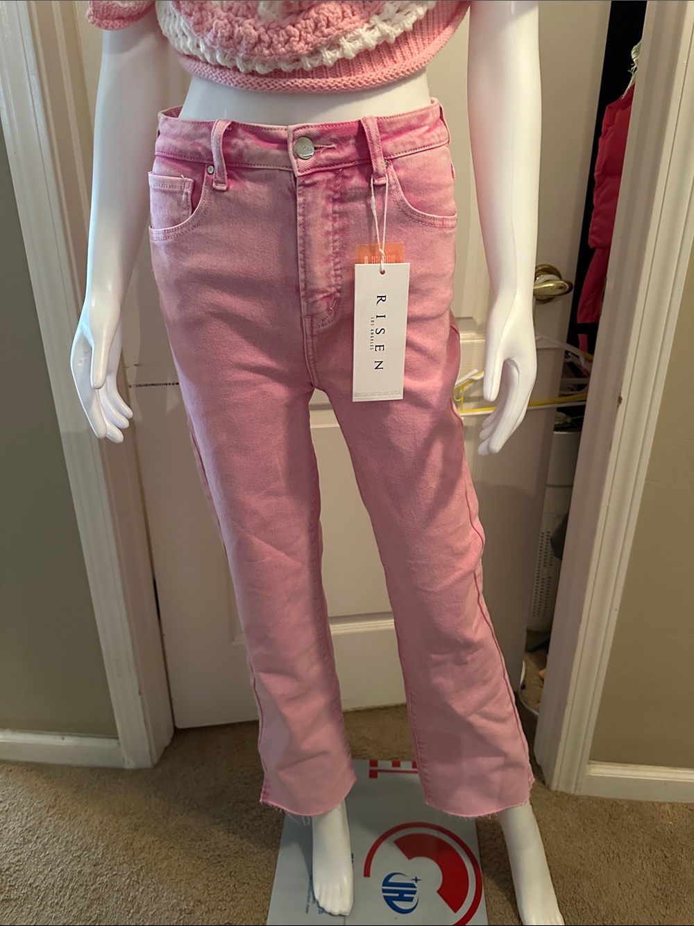 High-Rise Straight-Leg Jeans in Pink — Women